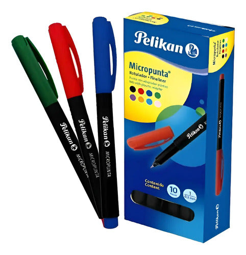 Micropunta Pelikan Surtido X 10 Negro, Verde, Rojo, Azul