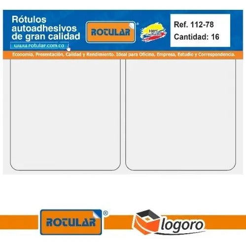 Rotulo Autoadhesivo Blanco 112x78mm X 16 Pcs - Ref. 112-78