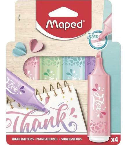 Marcador Flexible Pastel Maped X 4 Colores Varios