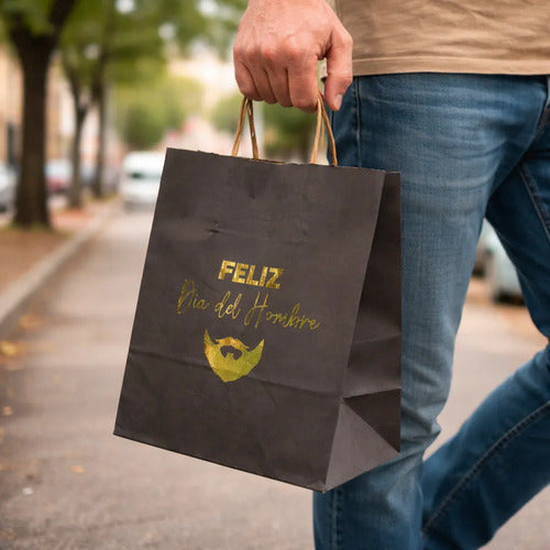 Bolsas Papel Regalo Día Del Hombre 25x20x12cm - 12 Unidades Negro Dorado