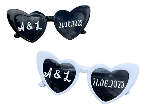 Gafas Personalizadas Corazón Boda Matrimonio X 10 Unidades Negro Y Blanco Personalizado