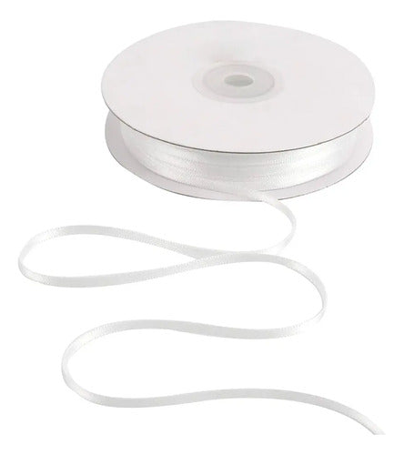 Cinta Blanca Raso Tela Satín Moños 100 Mts X 3mm Blanco 3mm