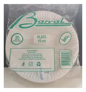 Plato Papel Ecológico Redondo Blanco  15cm X 100 Unidades Blanco