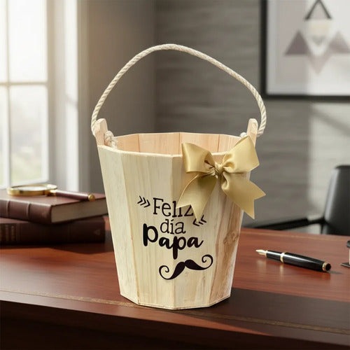 Caja Decorativa Balde Regalo Día Del Padre  20x20cm  Madera