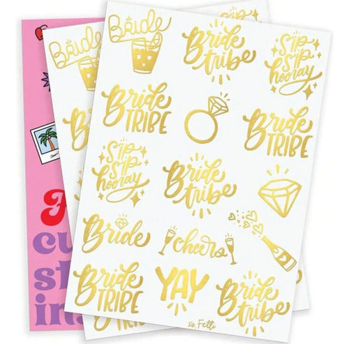 Tatuajes Temporales Despedida De Soltera Novia X 15 Unidades Dorado Bride