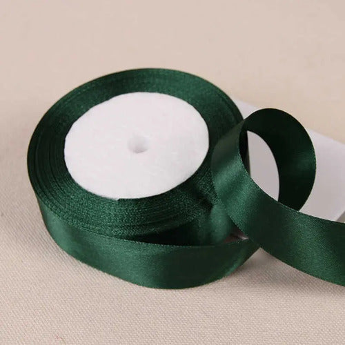 Cinta Verde Oscuro Raso Tela Satín Moños 50 Mts X 2.5 Cm  Verde