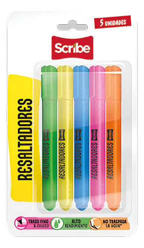Resaltador Scribe Neón X 5 Colores