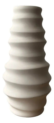 Jarrón Florero Decorativo Cerámica En Crudo 26x12x12cm Blanco Ondas