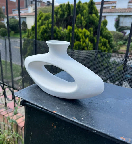 Jarrón Florero Decorativo Cerámica En Crudo 24x13.5x7cm Blanco Ovalo
