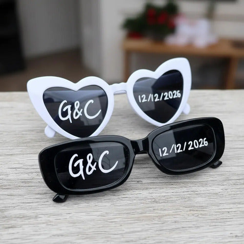 Gafas Personalizadas Mujer/hombre Boda Matrimonio X 2 Und Negro/blanco Corazon/rectangular