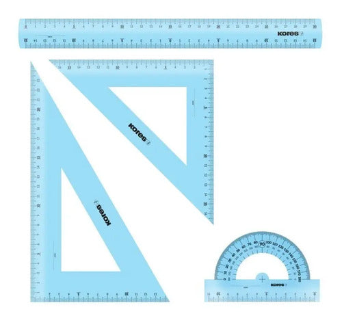 Kit Geométrico Regla 30 Cm Transportador, Escuadra 45° Y 60°