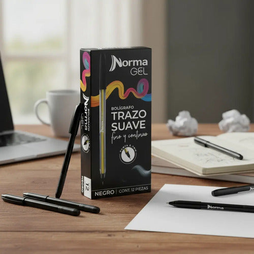 Bolígrafo Gel Norma Negro 0.7mm Caja 12 Unidades Escritura Fluida
