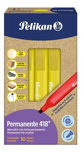Marcador Permanente Pelikan Amarillo Caja X 10 Pcs Ref. 418
