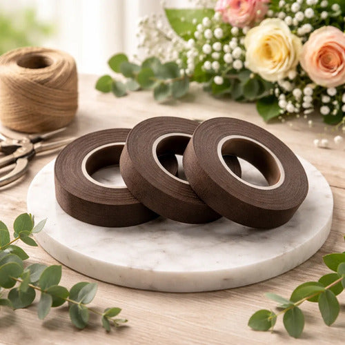 Cinta Floraltape Floratex 1cm X 27 Metros - 3 Rollos Cafe Lisa