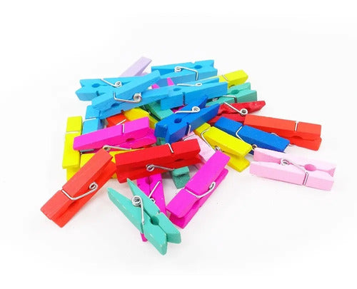 100 Pcs Mini Ganchos Madera Colores Decoración Fotos 3.5 Cm
