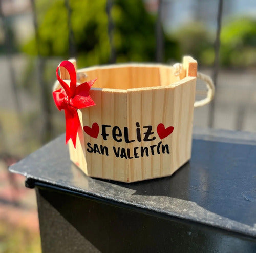 Cubeta De Madera Para Regalo San Valentin 15x13cm Madera San Valentín
