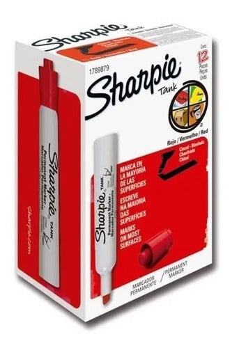 Marcador Permanente Rojo Sharpie Punta Cincel Caja X 12