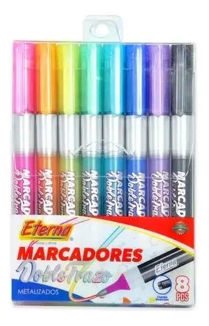Marcador Con Contorno Metalizado Doble Trazo Eterna X 8 Pcs