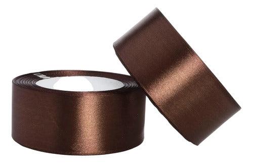 Cinta Cafe Raso Tela Satín Moños 25 Mts X 3.5 Cm  Café