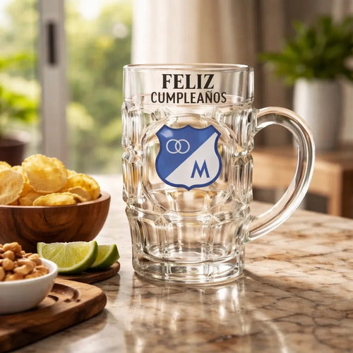 Vaso Cervecero Millonarios Feliz Cumpleaños Azul