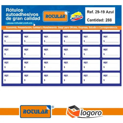Rotulo Autoadhesivo Azul 29-19mm X288 Pcs Ref. 50-33 Precios