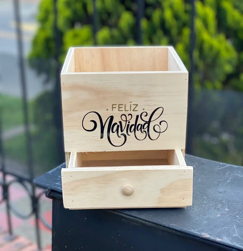 Caja Cajón De Madera Para Regalo Ancheta Navidad 20x20x18cm  Madera