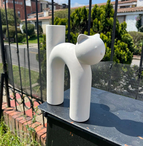 Jarrón Florero Decorativo Cerámica En Crudo 23x15x4cm Blanco Círculo