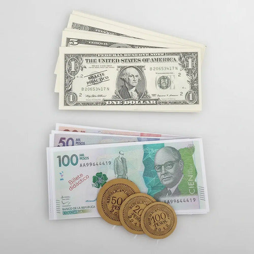 Billete Didáctico Surtido Dólar Y Peso Colombiano X 100 Pcs