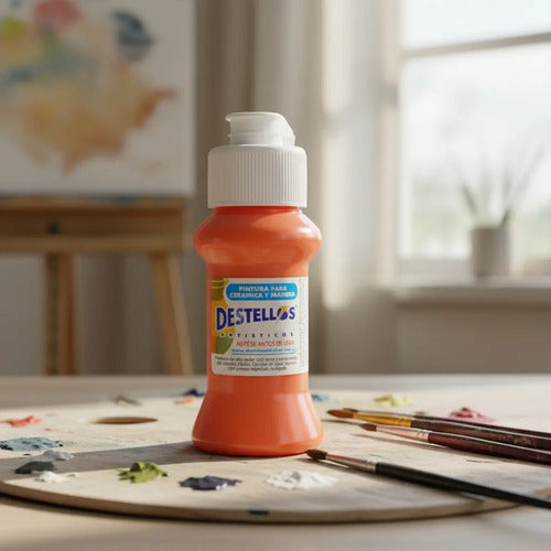 Pintura Cerámica Y Madera Destellos Color Naranja