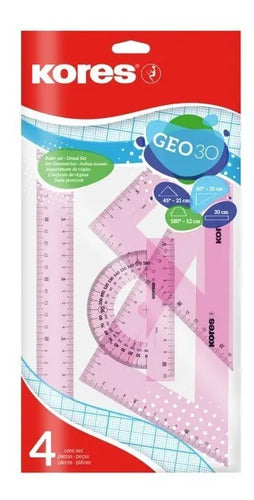 Kit Geométrico Regla 30 Cm Transportador, Escuadra 45° Y 60°
