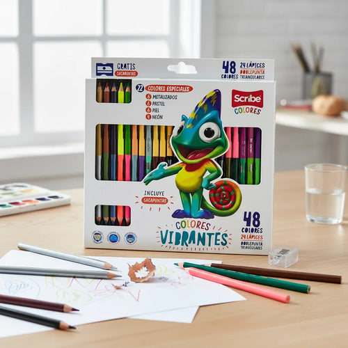 Colores Scribe Doble Punta 24 Lapices/48 Colores Surtido