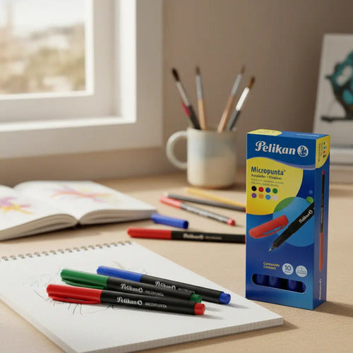 Micropunta Pelikan Surtido X 10 Negro, Verde, Rojo, Azul