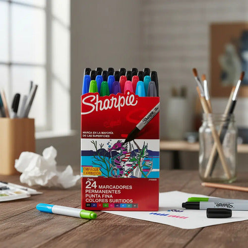 Marcadores Permanente Sharpie Fino Exhibidor X 24 Unid