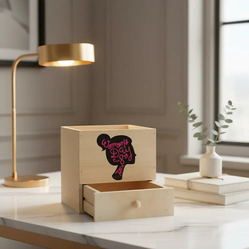 Caja Madera Para Regalo Ancheta Día De La Mujer 20x20x18cm Madera Día De La Mujer