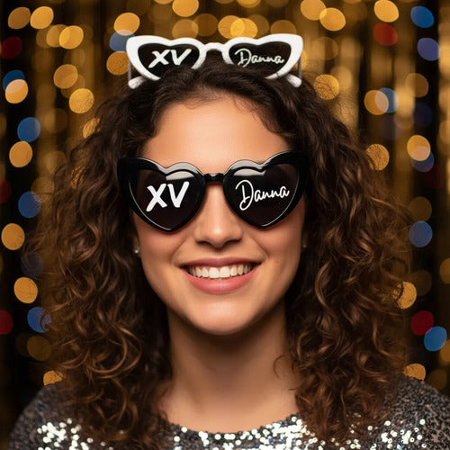 Gafas Personalizadas Corazón 15 Años X 10 Unidades Negro/blanco Personalizado