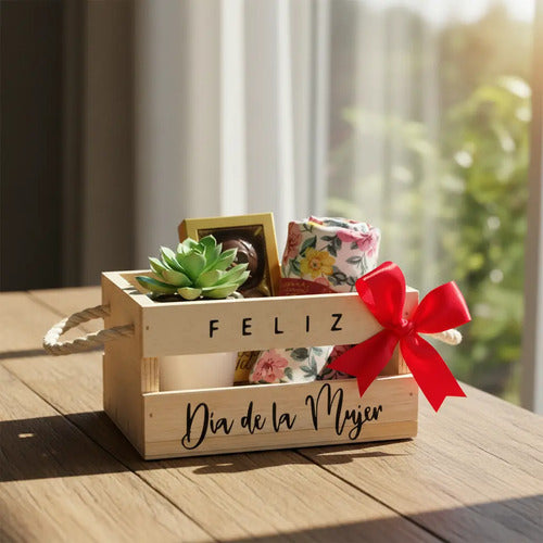 Caja Regalo Canasta Día De La Mujer 15x15x8 Cm Rojo