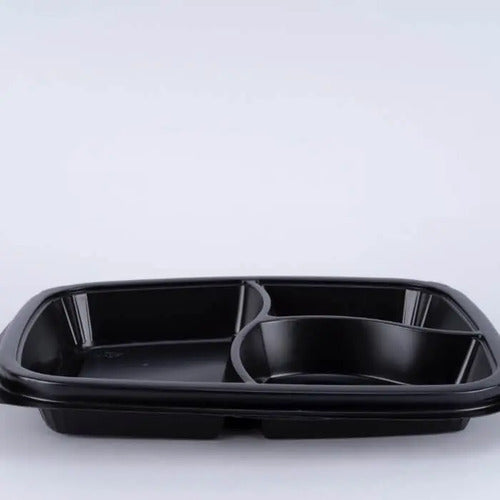 Portacomida Desechable Negro 3 Divisiones Tapa X 50 Unidades Negro