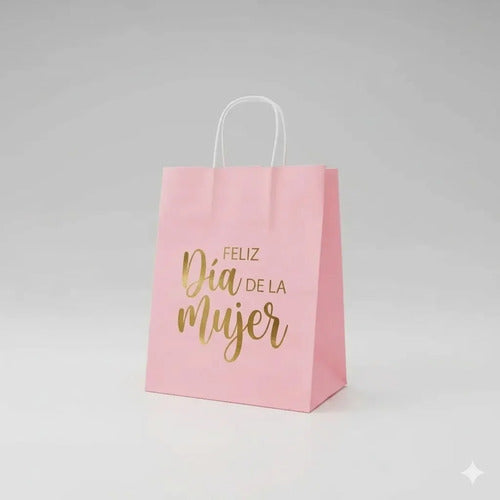 Bolsas Papel Regalo Día De La Mujer 25x20x12cm - 12 Unidades Rosa Happy Women's Day