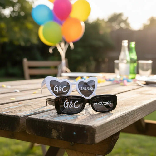 Gafas Personalizadas Mujer/hombre Boda Matrimonio X 2 Und Negro/blanco Corazon/rectangular