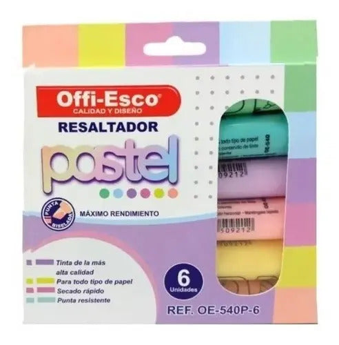 Resaltador Offi Esco Oe- 540 Estuche X 6 Colores Pastel