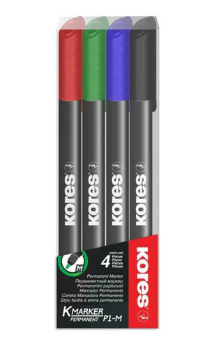 Marcador Permanente Kores Punta Fina X 4 Colores
