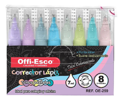 Corrector Lapiz Tonos Pastel 8 Unidades Punta Roller