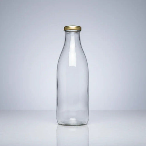 Botella De Vidrio Tipo Lechero Con Tapa 1.000ml  Tapa Dorada