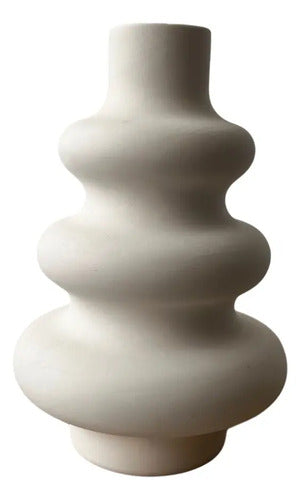 Jarrón Florero Decorativo Cerámica En Crudo 23x15x15cm  Blanco Ondas