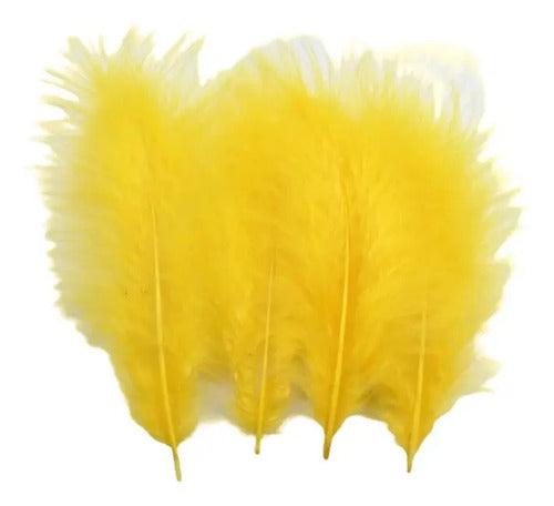 Plumas Decorativas Artificiales Color Amarillo Paquete X 100
