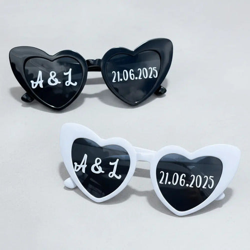 Gafas Personalizadas Corazón Boda Matrimonio X 2 Unidades Negro Y Blanco Personalizado