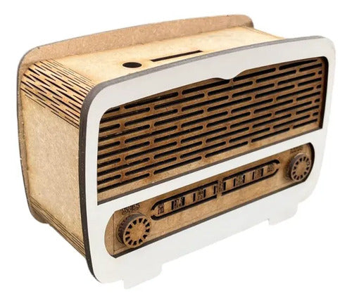 Alcancia Forma De Radio En Madera 19x12x7.5cm Radio Blanco