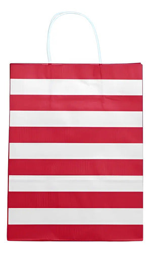 Bolsa Papel Rojo Kraft Manija 33x25.5x13cm - 10 Unidades Rojo Rojo Rayas