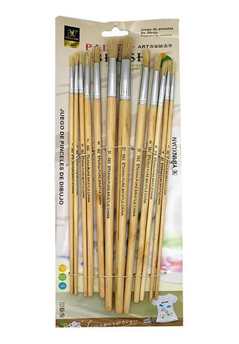 Juego De Pinceles Cerda Redonda X 12 Pcs