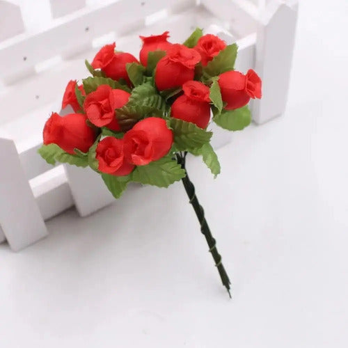 Mini Ramo X 12 Rosas Artificiales Pequeñas Decoración